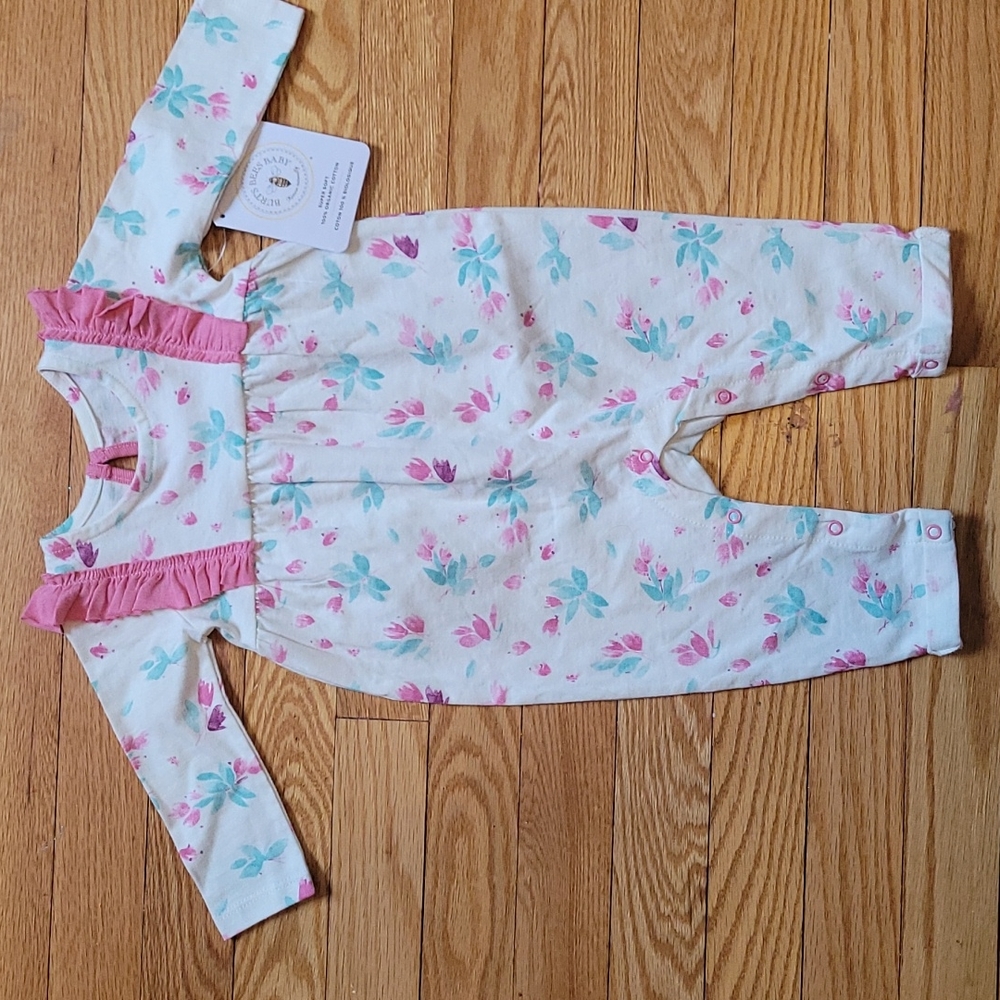 Burts bees 0-3 month floral jumpsuit